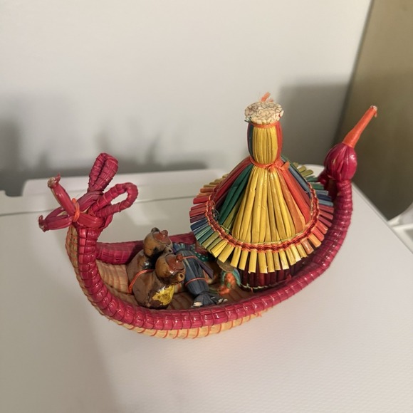 Two Vintage Handmade Caballito De Totora Peruvian Boat Colorful Wicker And Wood - Picture 10 of 10